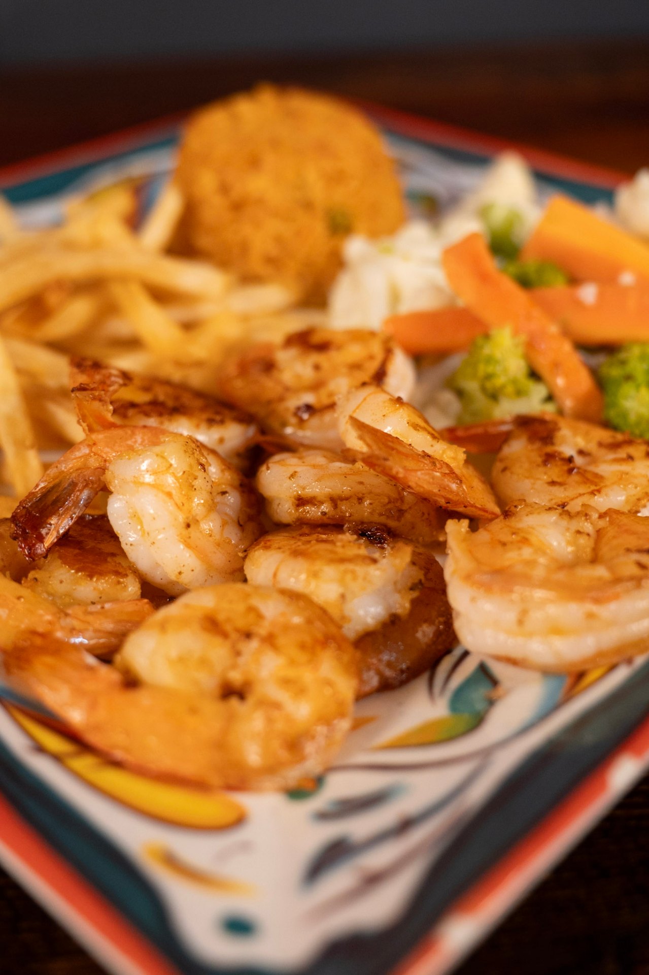 Grilled shrimp plate close-up