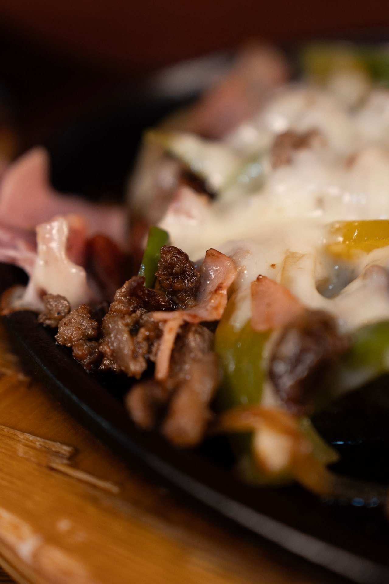 Sizzling fajita meat close-up