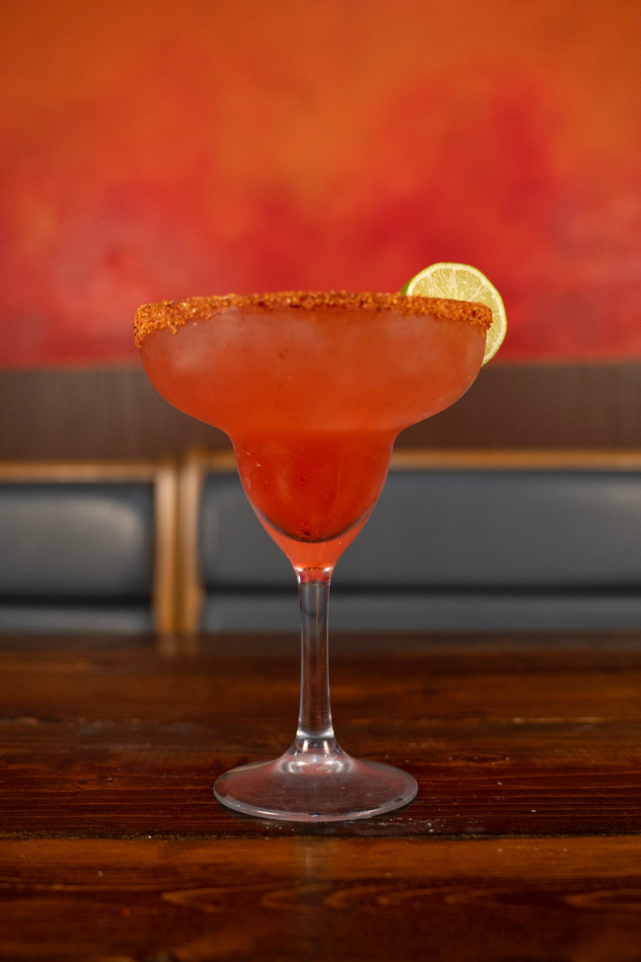 Strawberry margarita with chili rim